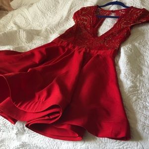 Red Lace Cocktail Party Dress